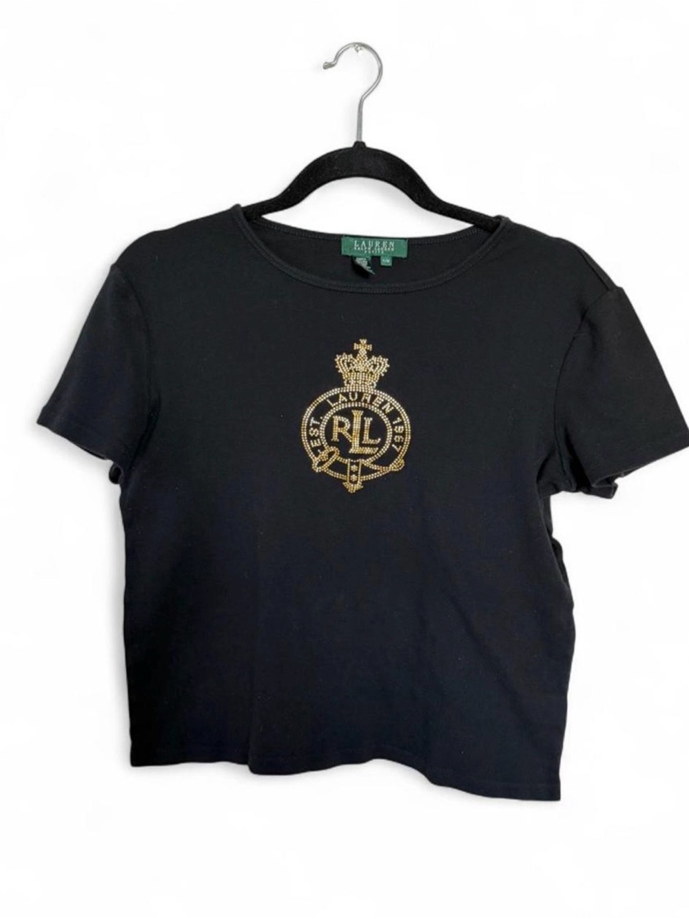Ralph Lauren Black Short-Sleeve Tee with Gold Crest Logo